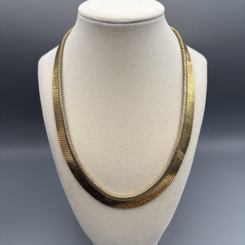 Vintage Napier Necklace Gold Tone Wide Flat Fancy Snake Chain 20" Old Money